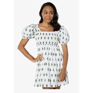 Moon River Puff Sleeve Smocked Dress Women's Size Small White Multi NWT $118